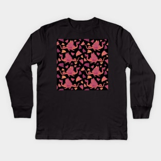 Red Dragon and Wing Pattern on Black Kids Long Sleeve T-Shirt